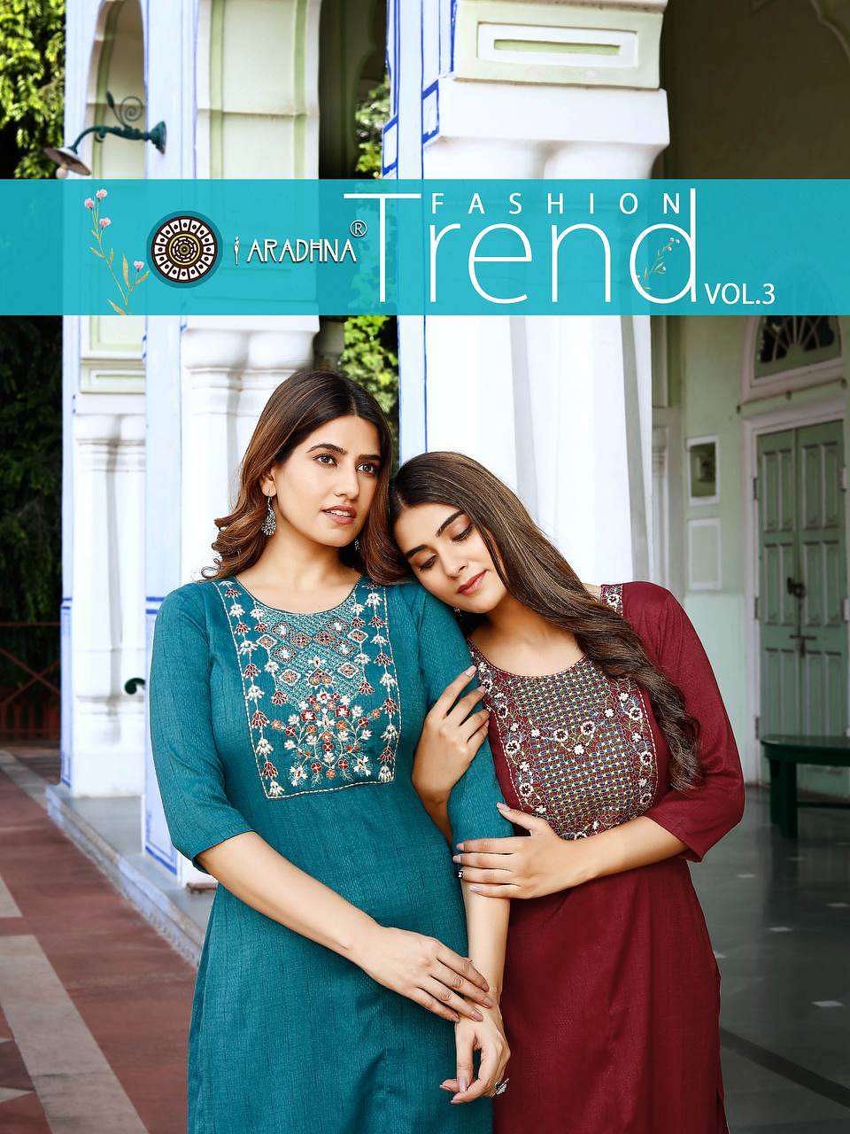 FASHION TREND VOL-3 BY ARADHNA FASHION 3001 TO 3008 SERIES RAYON KURTIS