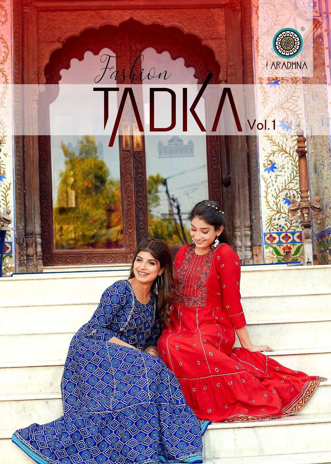 FASHION TADKA  BY ARADHNA FASHION 1001 TO 1010 SERIES RAYON KURTIS WITH WORK