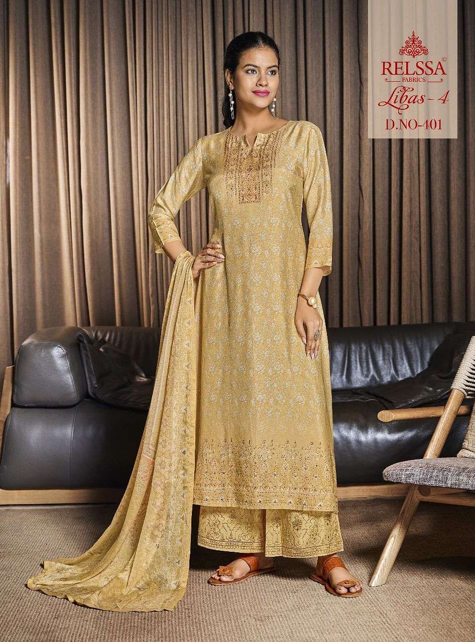 LIBAS VOL-04 BY RELSSA DESIGNER HEAVY PURE MUSLIN EMBROIDERED DRESSES